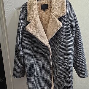 Sweet Rain Black and Cream Houndstooth Teddy Jacket Size L